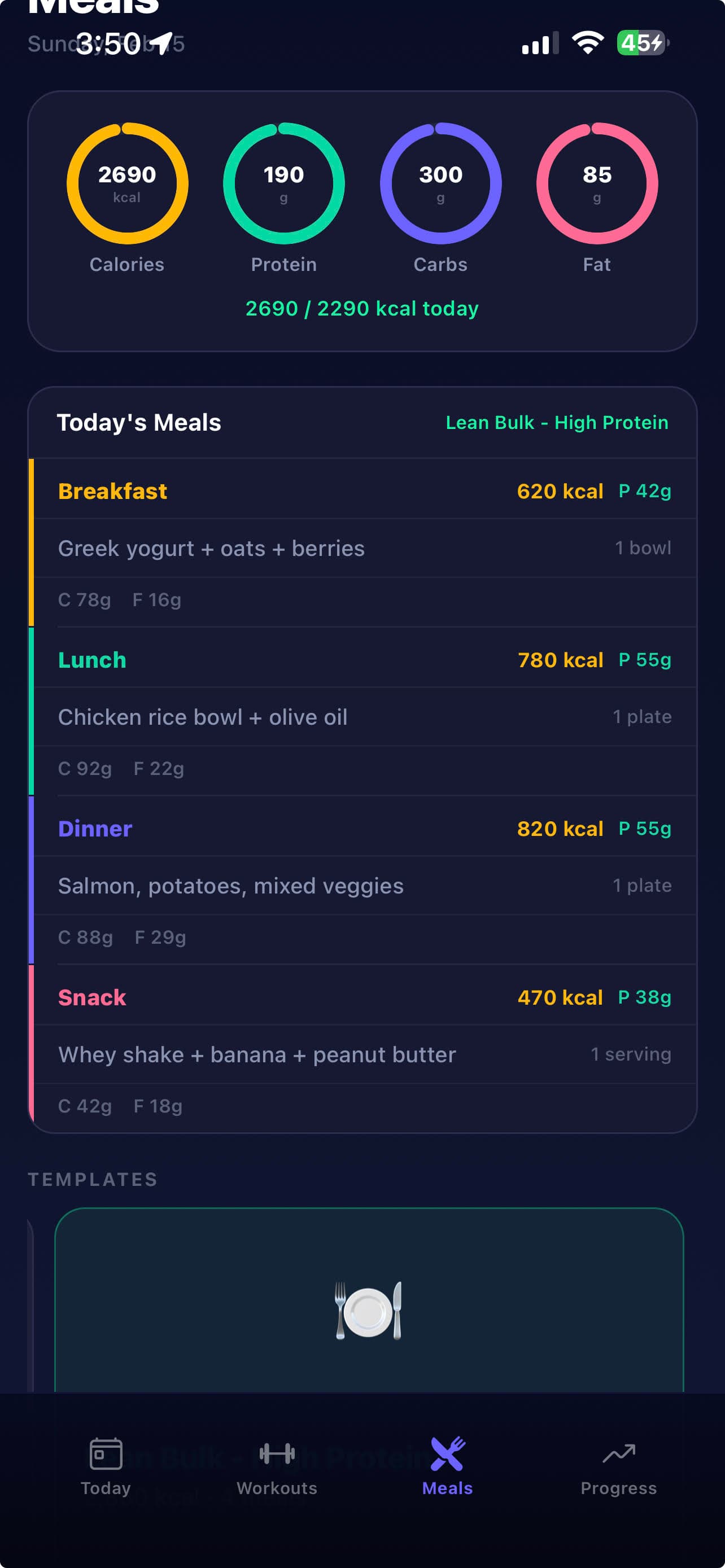 Fitarc meals dashboard preview